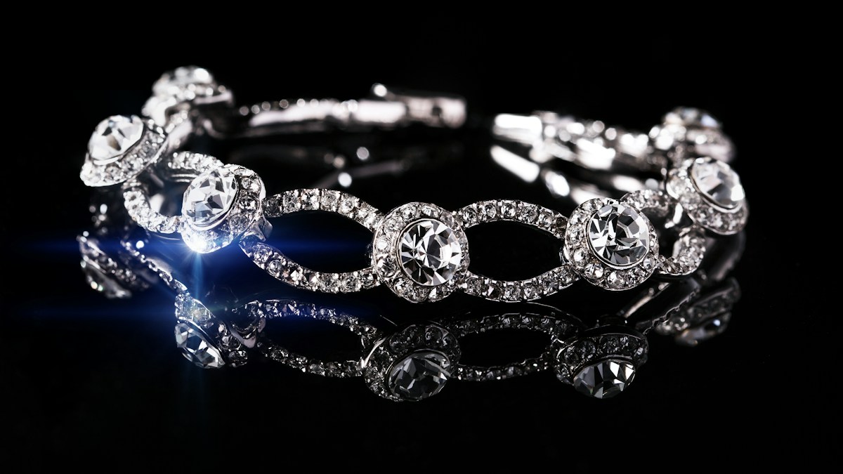 Close-up detail of clear crystals and gemstones for a denim and diamonds theme